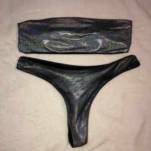 Grey Holographic bikini set, bandeau style top